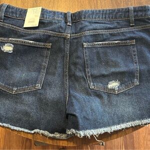 Time and Tru Dark Blue Denim Frayed Hem Jean Shorts